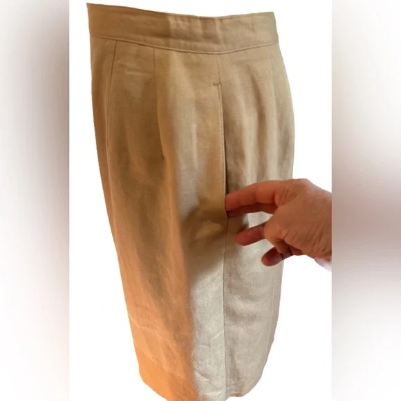 70s HARVE BERNARD LINEN TAN LINED PENCIL SKIRT W 2 POCKETS.POWER DRESSING SZ 8 - Picture 3 of 5